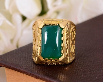 Handmade Green Onyx Statement Ring: Square Cocktail Ring