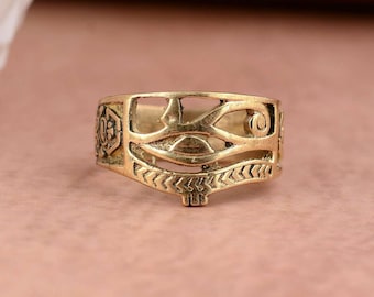 Handmade Gold Horus Eye Ring: Ra Egypt Mandala Ring