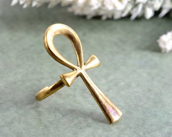 Gold Ankh Ring: Handmade Egyptian Cross Ring, Key of Life