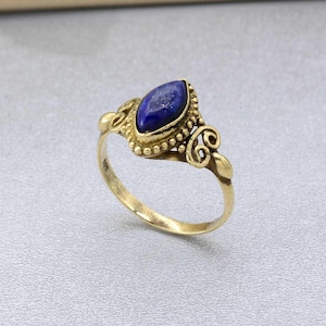 Lapis Lazuli Engagement Ring, Blue Lapis Marquise Ring, September Birthstone Natural Lapis Lazuli Ring, Lapis Lazuli Wedding Ring