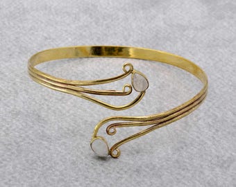 Moonstone Brass Arm Cuff: Bohemian Swirl Upper Arm Band