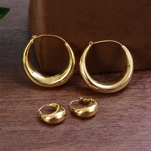 Chunky Gold Hoop Earrings, Gold Dome Hoop Earrings, Dome Hoops Earrings, Minimalist Hoops, Birthday Gift, Bridal Jewelry