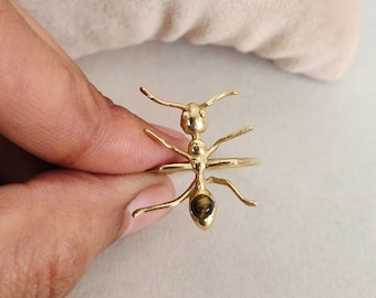 Gold Ant Ring, Tiger Eye Ring, Animal Jewelry, Delicate Ring, Eye Ring, Ant Insect Ring
