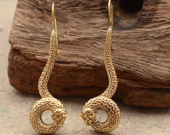 Gold Snake Dangle Earrings: Gothic Serpent Jewelry