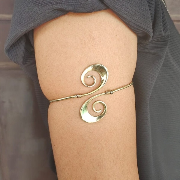 Gold Upper Arm Cuff Adjustable Ethnic Spirals Armlet Bracelet Eternity Bohemian Upper Arm Goddess Band Bangle Jewelry gift