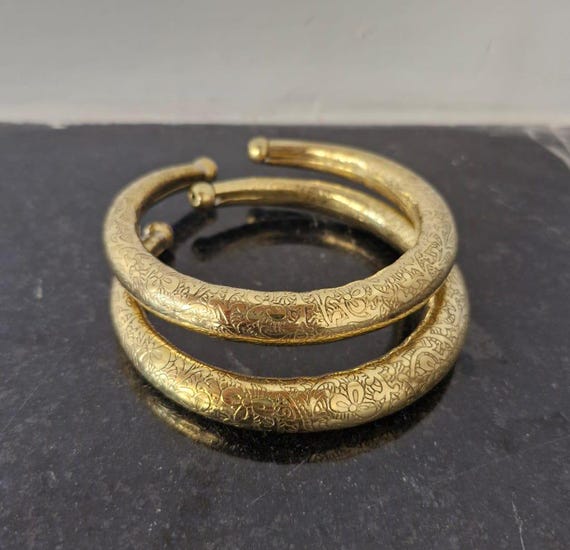 Handmade African Brass Bangle: Adjustable Bohemian Bracelet
