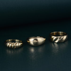 18K Gold Twisted Dome Ring Croissant Ring Chunky Ring Gold Braid Rope Ring Signet Ring for Women Croissant Dome Twisted Rope