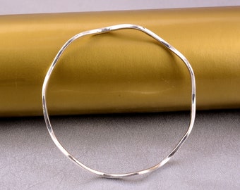 Silver Wave Stacking Bangle: Textured Squiggle Design - Etsy