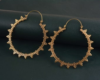 Große Messing Creolen: Mandala Boho Tribal Stil