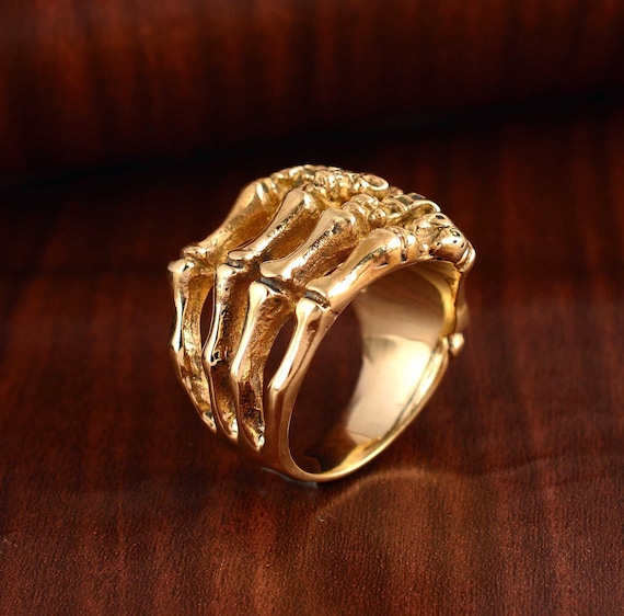 アクセサリー GOLD KID BRASS SKULL RING Yellow Gold Skull Ring – 14k Gold-Plated Brass Biker Jewelry