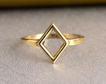 Handmade Rhombus Ring, Brass Geometric Ring, Minimalist Ring, Men Ring, Boho Ring, Vintage Jewelry