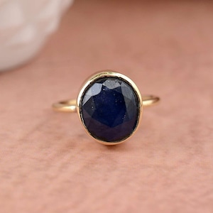 Gold Sapphire Ring, Blue Engagement Ring for Women, Simple Sapphire Stacking Ring, September Birthstone Ring, Gift for Her
