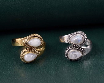 Handmade Rainbow Moonstone Ring: Boho Gemstone Jewelry