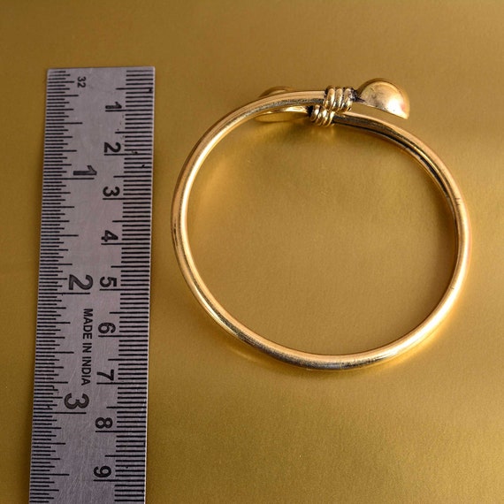 vintage Italy◯ball end open gold bangle◯ Vintage 14kt Yellow Gold Ball Cap End Bypass Open Cuff