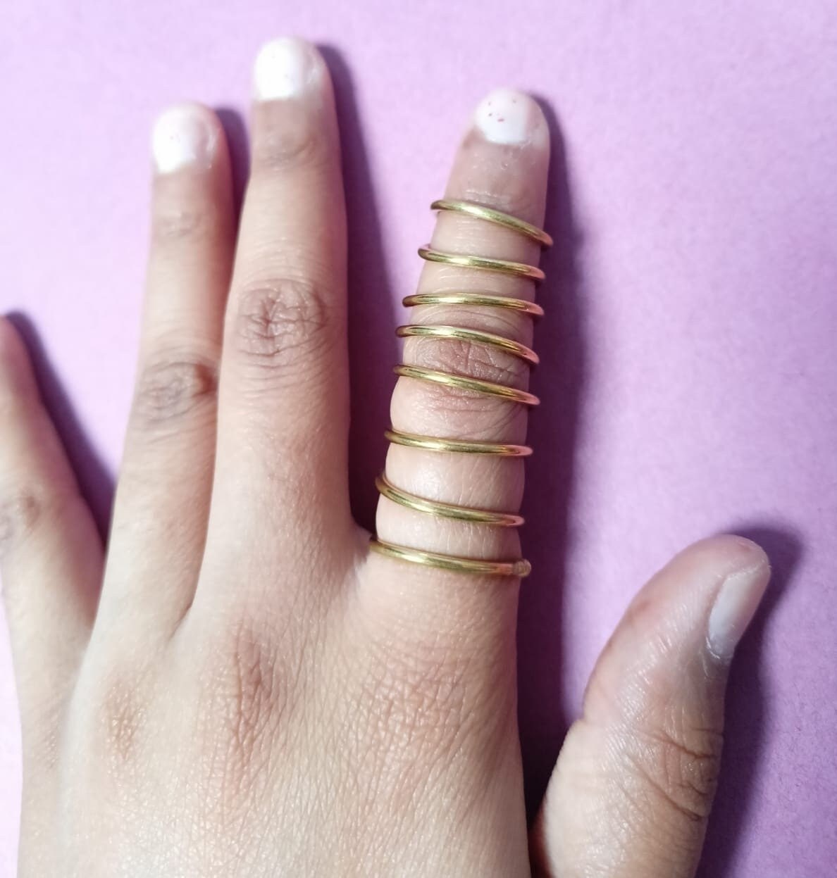 Long Spiral Full Finger Ring Wrap Ring Gold Brass Ring Etsy