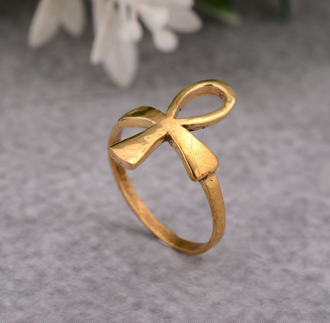 GOLD Ankh Ring Cross Ring Solid Brass Ring Egyptian Ring Minimalist