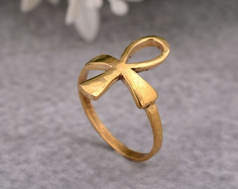 Handmade Brass Ankh Ring: Egyptian Key of Life Jewelry