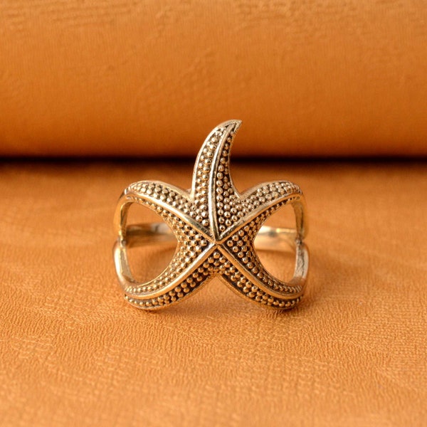 Bague étoile de mer, bague d'articulation étoile de mer, bagues minimalistes, bagues à empiler en or, bague de plage, bague océan, style bohème, style sirène, cadeau pour elle