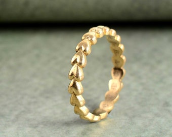 Gold Heart Ring, Gold Multi Heart Ring, Heart Line Minimalist Ring, Tiny Hear Love Band, Stacking Dainty Gold Ring, Gift for Her