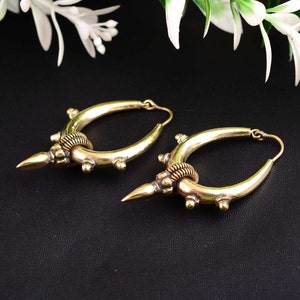 Gold Spike Hoop Earrings, Punk Earrings, Goth Earrings, Tribal Hoop Earrings, Girlfriend Gift, Chunky Hoop Earrings, Gift For Her