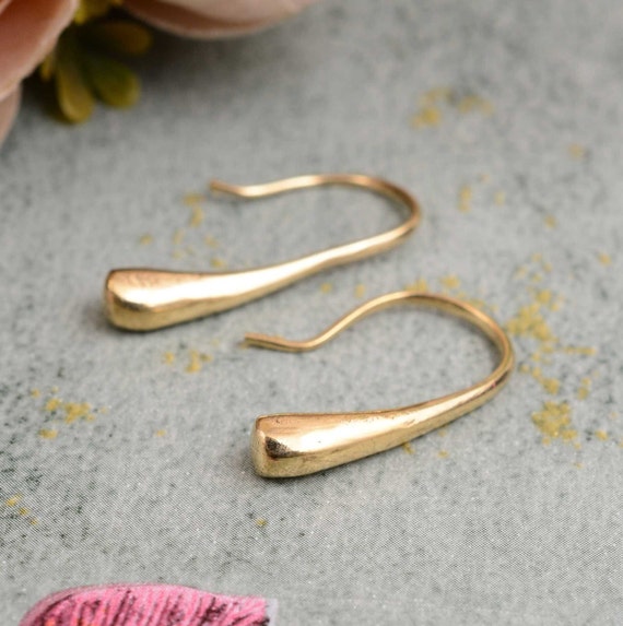 Gold Water Droplet Earrings: Minimalist French Hook Dangles