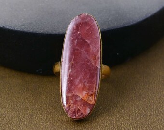 Natural Rhodonite Brass Ring: Statement Jewelry