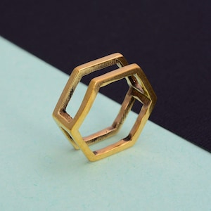 Octagon Geometric Ring: Minimalist Gold Double Band