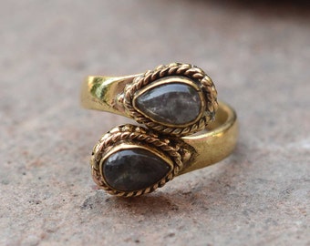 Double Labradorite Stone Ring – Sterling Silver Gemstone Stacking