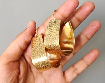 Hammered Brass Hoops, Basket Hoop Earrings, Gold Earrings, Contemporary Earrings, Classy Basket Hoops, Gift For Her
