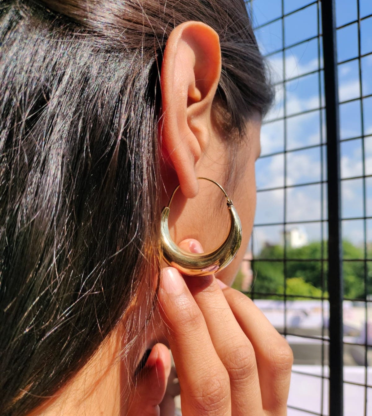 18k Gold Plated Dome Hoop Earrings: Minimal Crescent Style