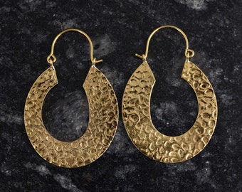 Gold Rustic Hammered Hoops, Handmade Everyday Hoops, Gold Boho Hoops, Handmade Earrings