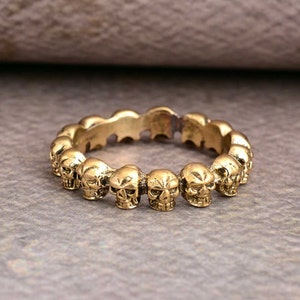 Handmade Gold Skull Ring: Unisex Punk Biker Jewelry