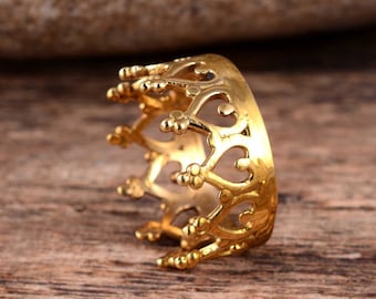 Gold Crown Ring: Thin Princess Queen Ring