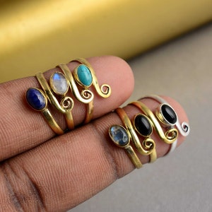 Handmade Adjustable Gemstone Toe Ring: Labradorite, Turquoise, Obsidian