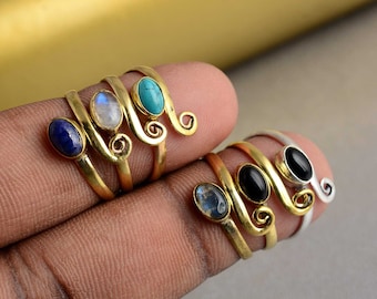 Anello per alluce regolabile fatto a mano con pietre preziose: labradorite, turchese, ossidiana