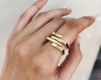 Gold Bar Ring Modern Gold Ring, 4 Line Ring, Statement Ring, Minimal Ring, Men Ring, Gift For Him, Geometric Ring, Bohemian Ring