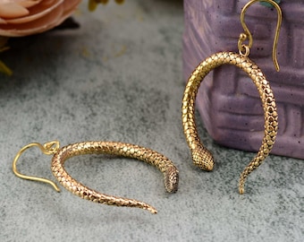 Gold Snake Dangle Earrings: Gothic Serpent Jewelry