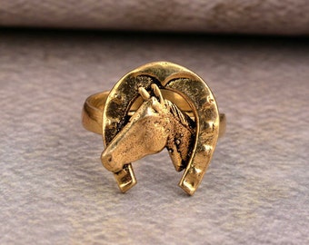 Horseshoe Ring, Western Jewelry, Dainty Gold Brass Ring, Horse Design Ring, Handmade Gift