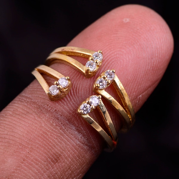 Vorne zu Öffnender Dimond ( CZ) Goldzehring oder Midi Ring, Goldzehring, Frauenzehenring, verstellbarer Zehring