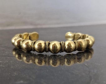 Gold Chunky Beaded Cuff Bracelet: Wide Statement Bangle