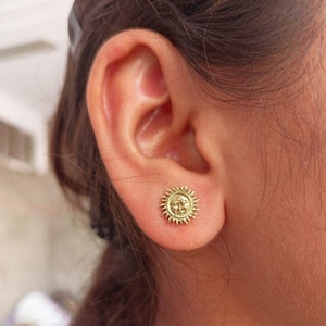 2 Gold Tiny Sun Stud Earrings, Dainty Minimalist Earrings, Celestial Earrings