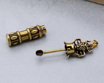 Brass Ear Spoon Jar Pendant: Locket Necklace Pill Bottle