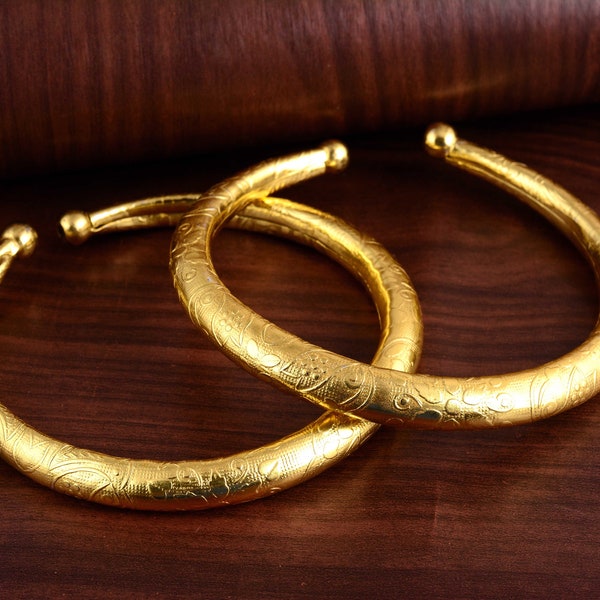 Indian Feet Bracelet Pair, Golden Colour Brass Feet Bracelet, Handmade Traditional Ankle Bracelet, Rajasthani Anklet Kada