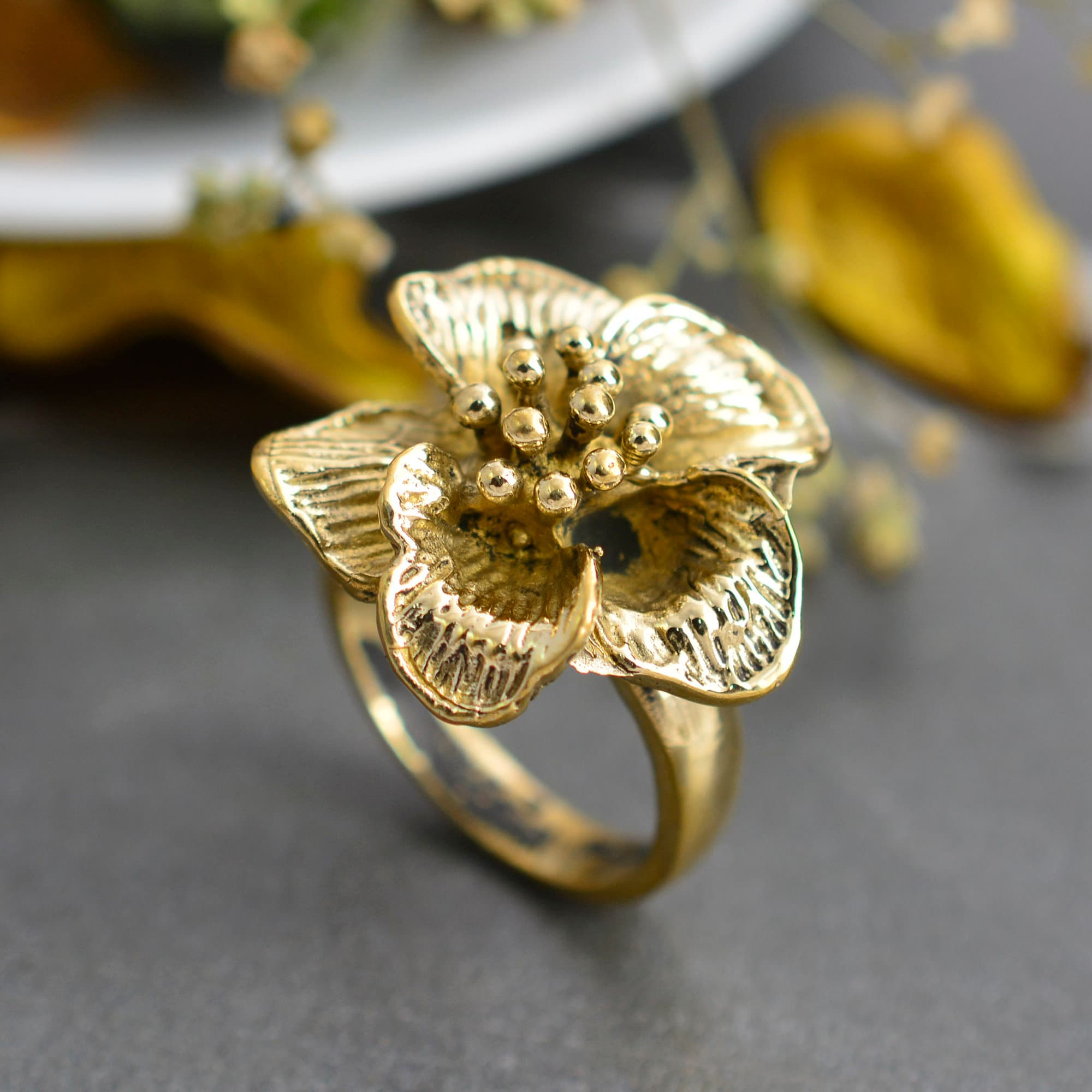 Brass Floral Ring: Handmade Boho Flower Ring - Etsy