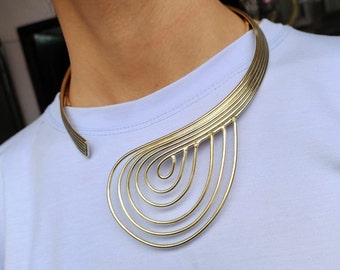 Brass Choker Necklace, Spiral Design