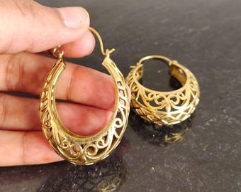 Filigree Hoop Earrings, Intricate Gold Statement Hoops, Handmade Vintage, Inspired Jewelry