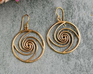DTP Silver Orecchini Pendenti A Spirale In Argento 925 Placcato Oro 18k, Diametro 15 Mm, Ipoallergenici