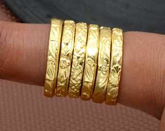 14K Gold Filled Stacking Ring Set: Twist, Hammered Bands