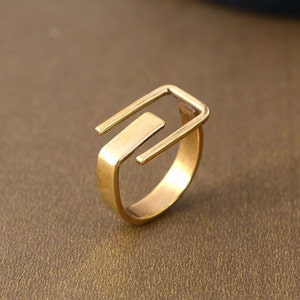 Geometric Ring, Brass Ring, Square Ring, Minimalist Ring, Stackable Ring, Adjustable Ring, Gold Geometric Ring, Bohemian Ring