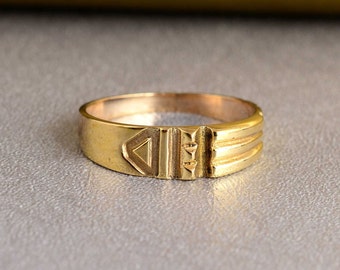 Gold Vintage Patterned Band Ring, Geometric Faceted Ring, Stackable Rings For Women, Love Valentine's Day, Wedding, Gift Ideas